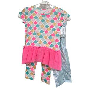 Carters Kid Mermaid Scales Print Tunic Top & 2 Pair Leggings Outfit Set Girls 5‎